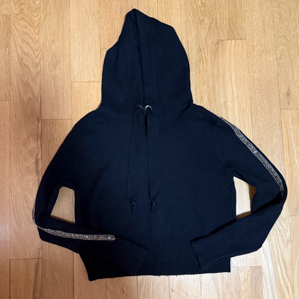 Women’s Zara Black Sweater Cropped Knit Hoodie with embellishments Size Small